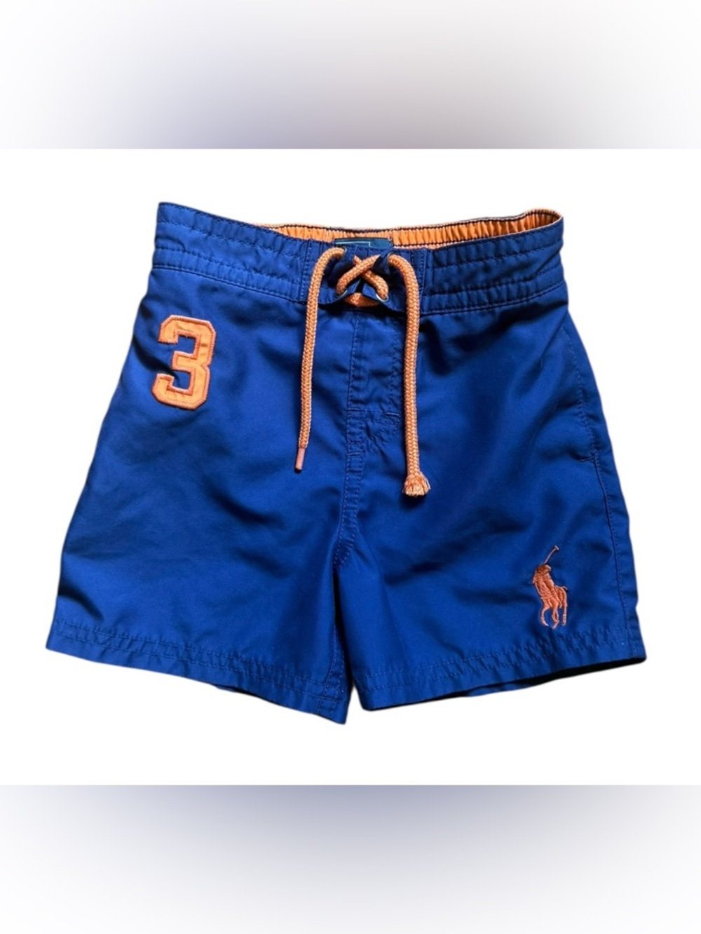 Baby Boys Polo by Ralph Lauren Navy Blue Orange Bathing Suit
Size: 24 Mos.